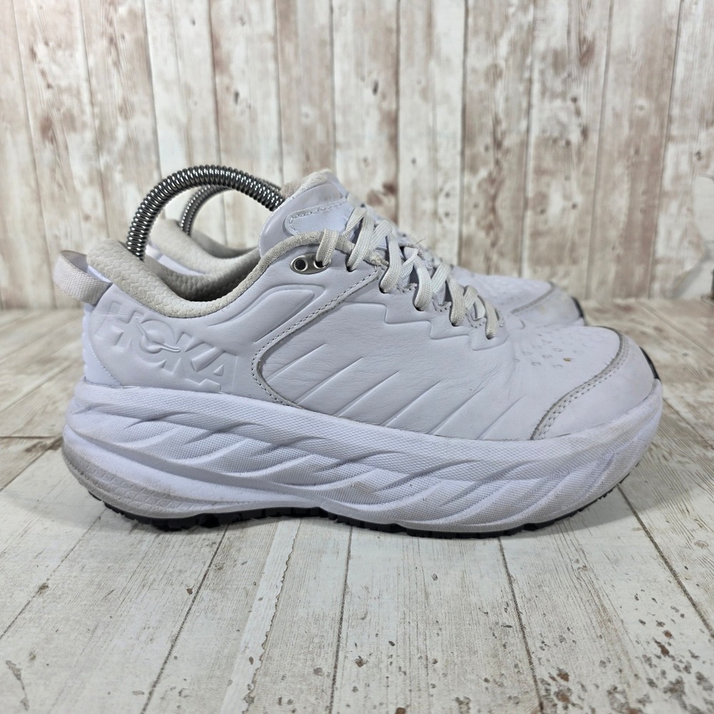 Hoka One One Bondi SR White Leather Slip Resistant Walking Shoes Womens 8
